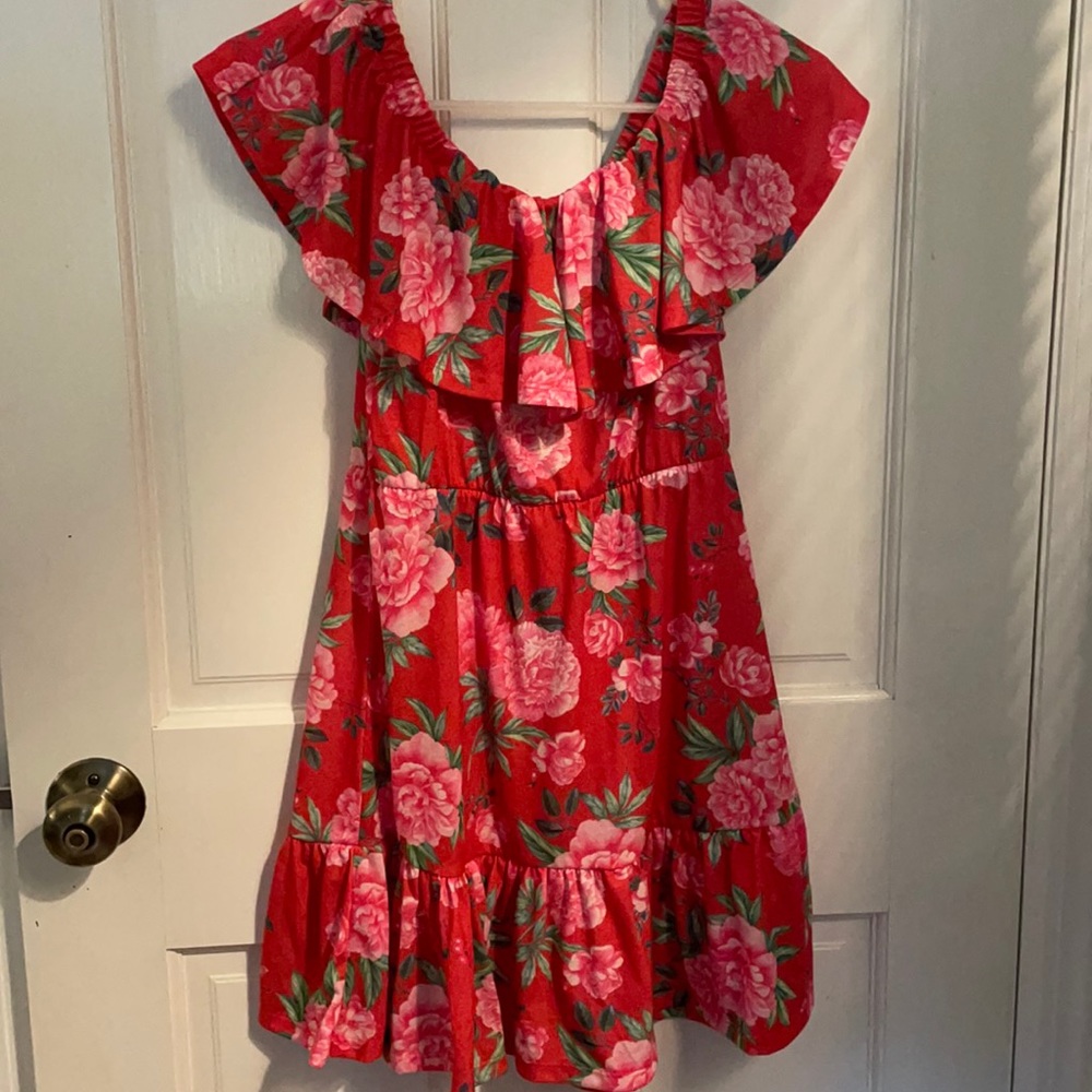 ASOS floral off the shoulder mini dress